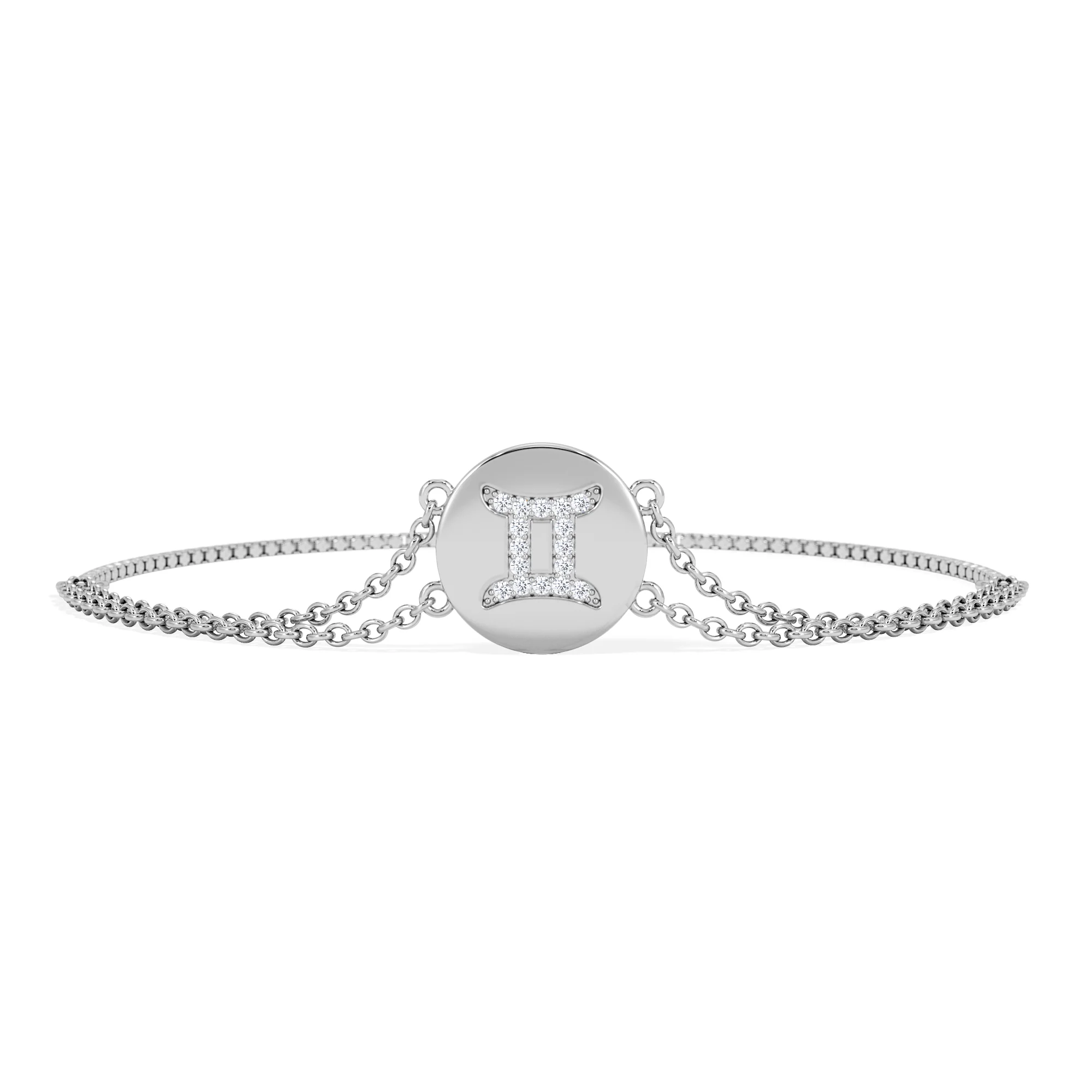Astrology Gemini 0.07ct Lab Grown Diamond Adjustable Medallion Bracelet Sterling Silver - Image 3