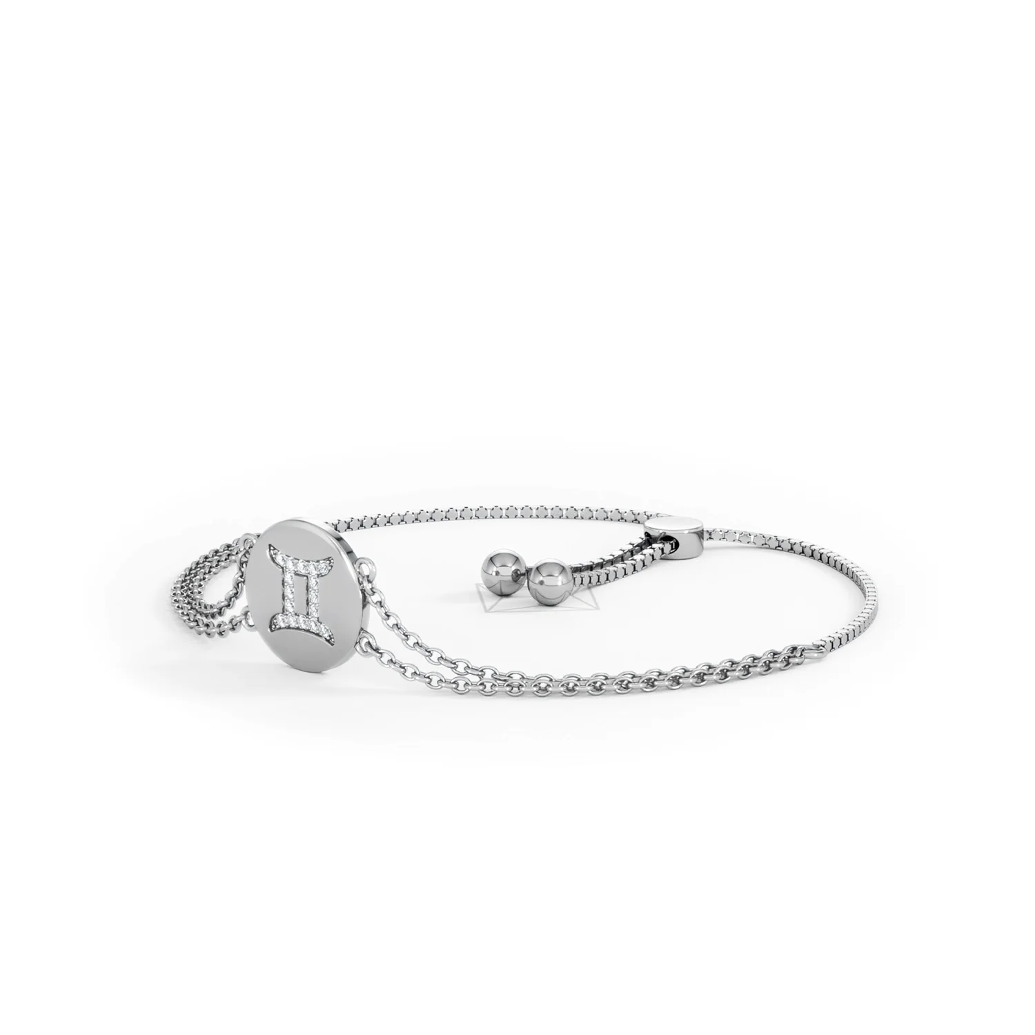 Astrology Gemini 0.07ct Lab Grown Diamond Adjustable Medallion Bracelet Sterling Silver - Image 80