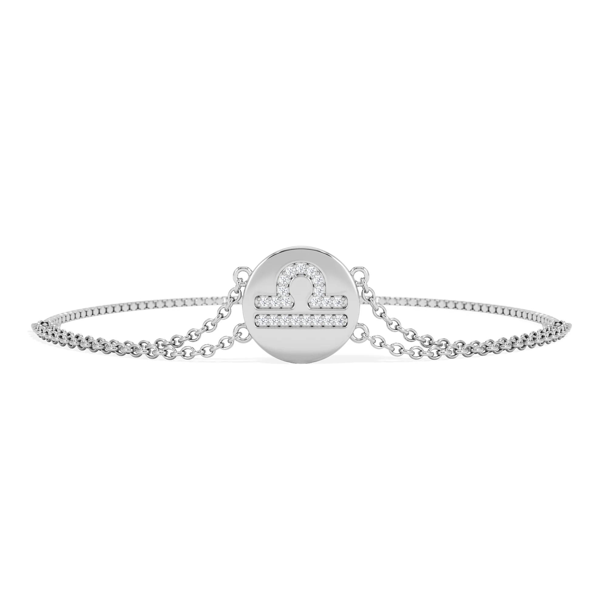 Astrology Libra 0.07ct Lab Grown Diamond Adjustable Medallion Bracelet Sterling Silver - Image 3