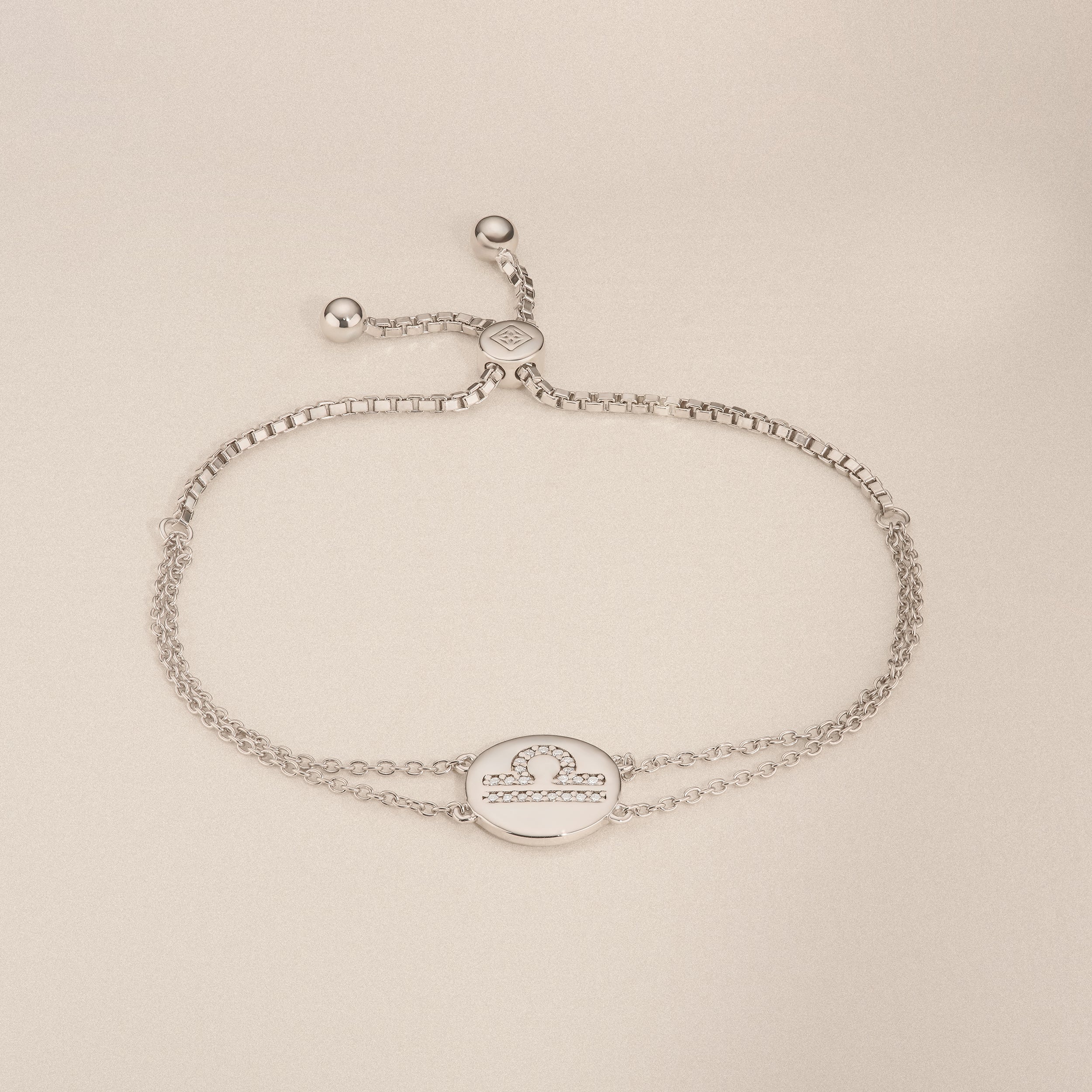Astrology Libra 0.07ct Lab Grown Diamond Adjustable Medallion Bracelet Sterling Silver - Image 6