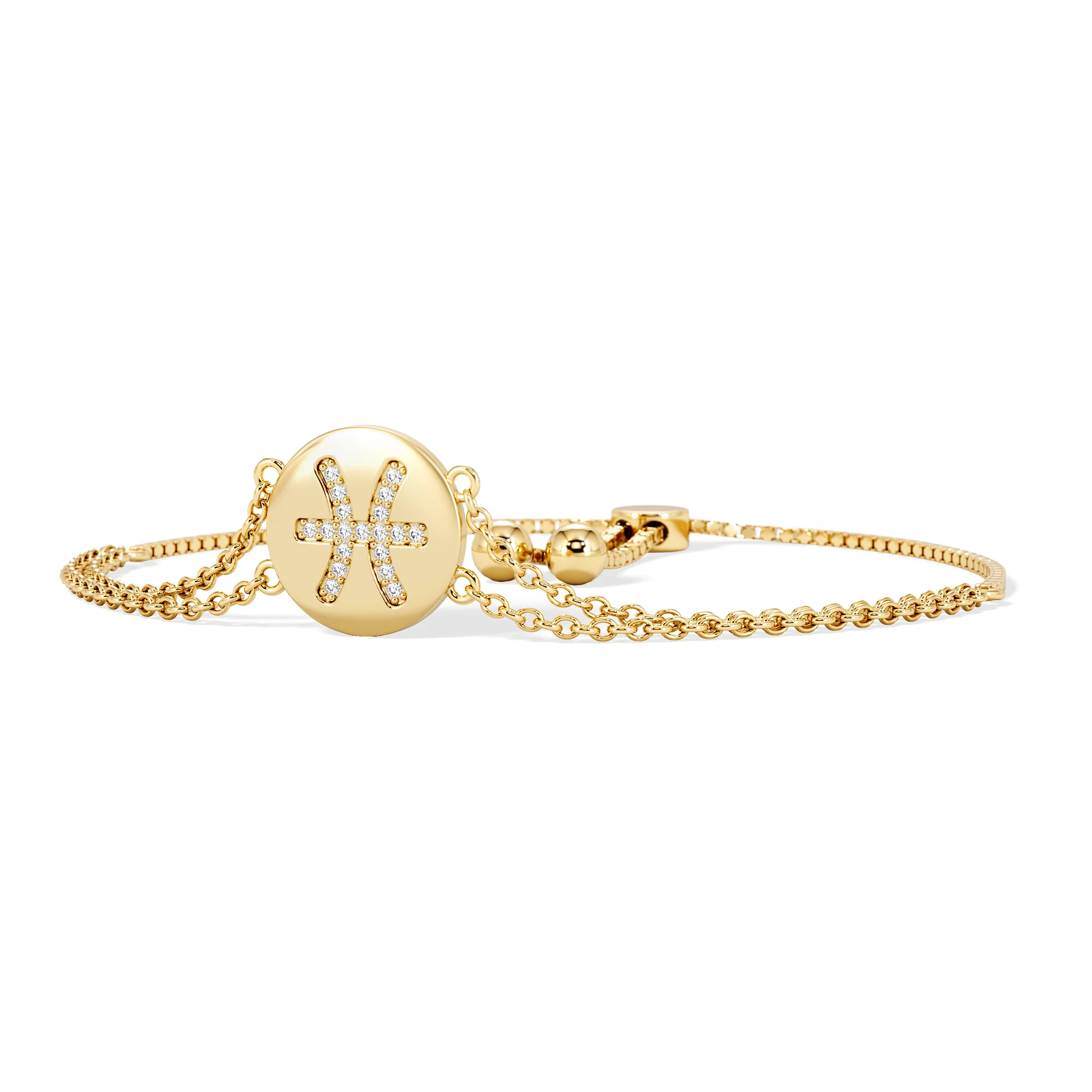 Astrology Pisces 0.07ct Lab Grown Diamond Adjustable Medallion Bracelet 18K Gold Vermeil