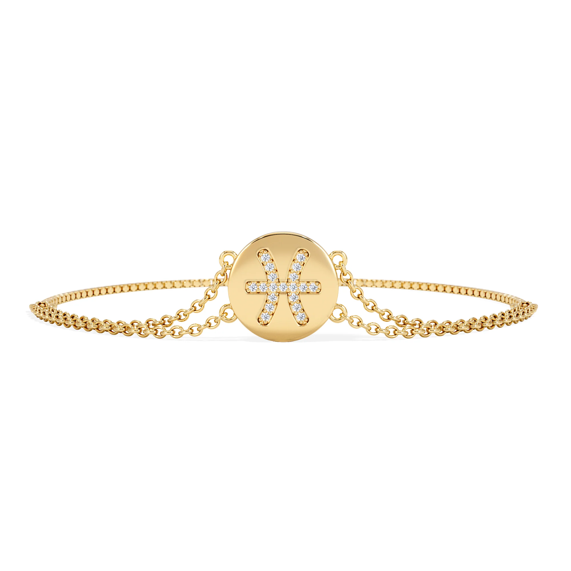 Astrology Pisces 0.07ct Lab Grown Diamond Adjustable Medallion Bracelet 18K Gold Vermeil - Image 3