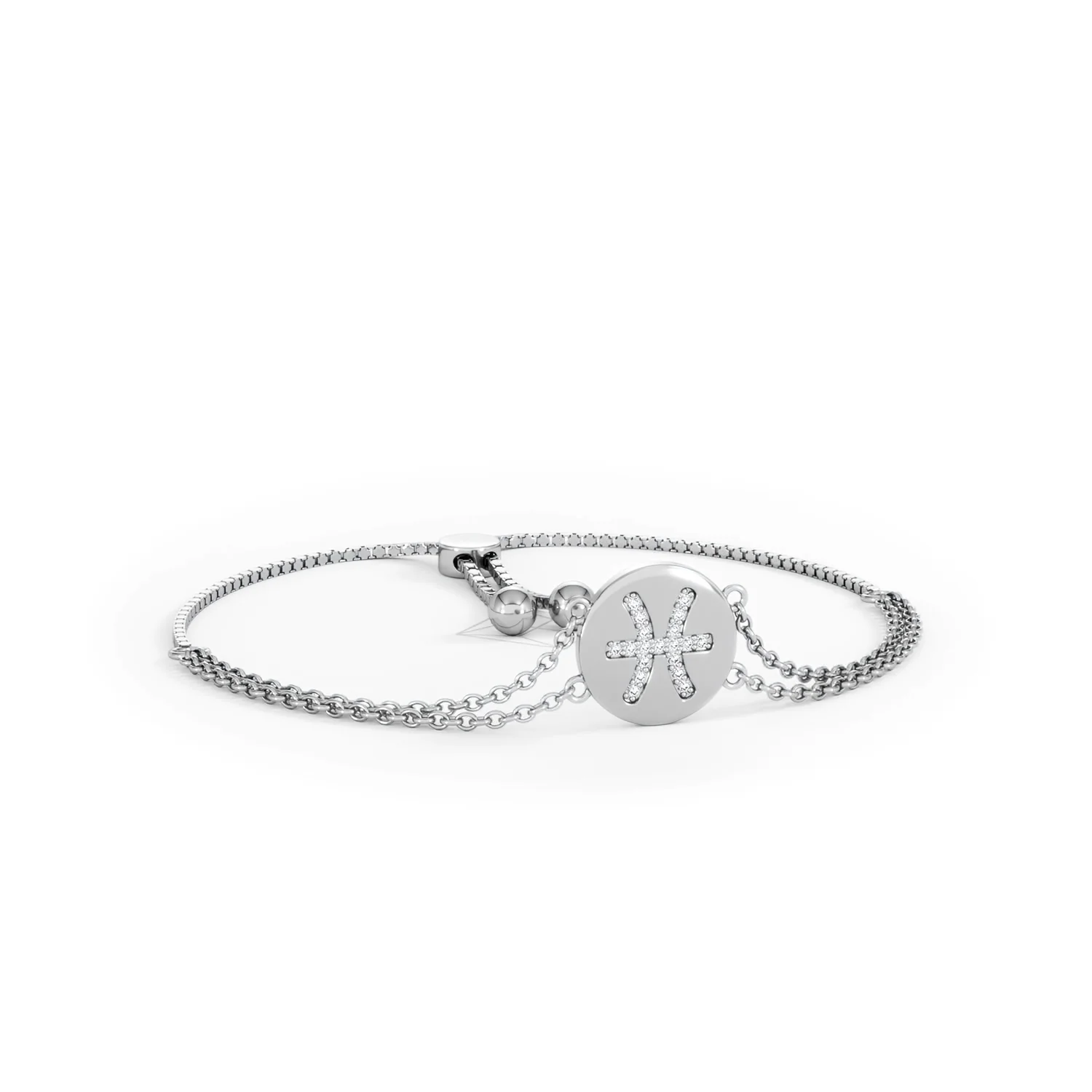 Astrology Pisces 0.07ct Lab Grown Diamond Adjustable Medallion Bracelet Sterling Silver - Image 13