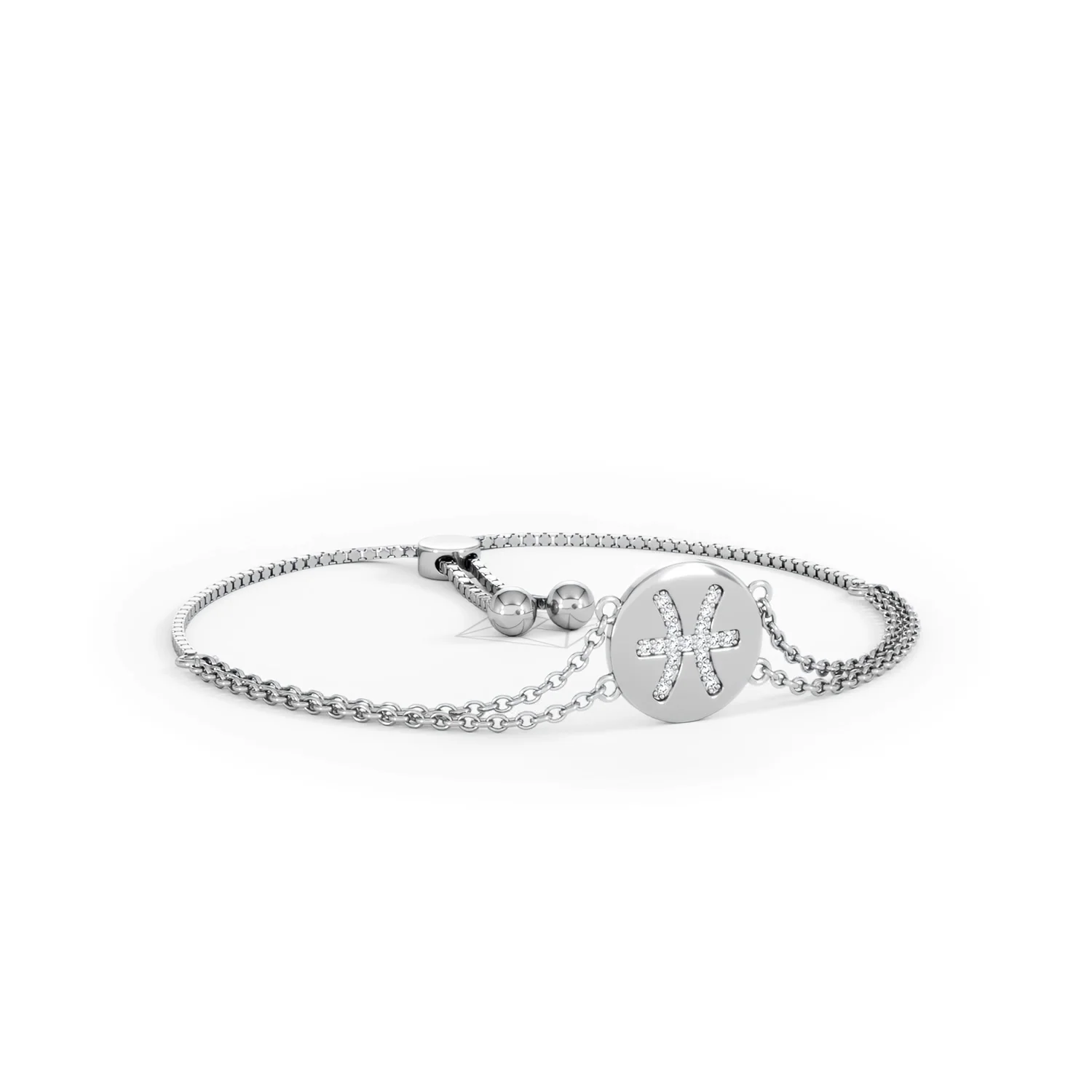 Astrology Pisces 0.07ct Lab Grown Diamond Adjustable Medallion Bracelet Sterling Silver - Image 14