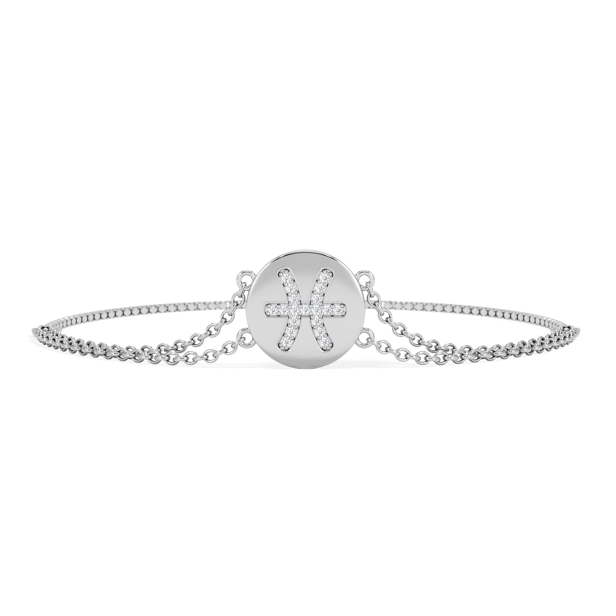 Astrology Pisces 0.07ct Lab Grown Diamond Adjustable Medallion Bracelet Sterling Silver - Image 3