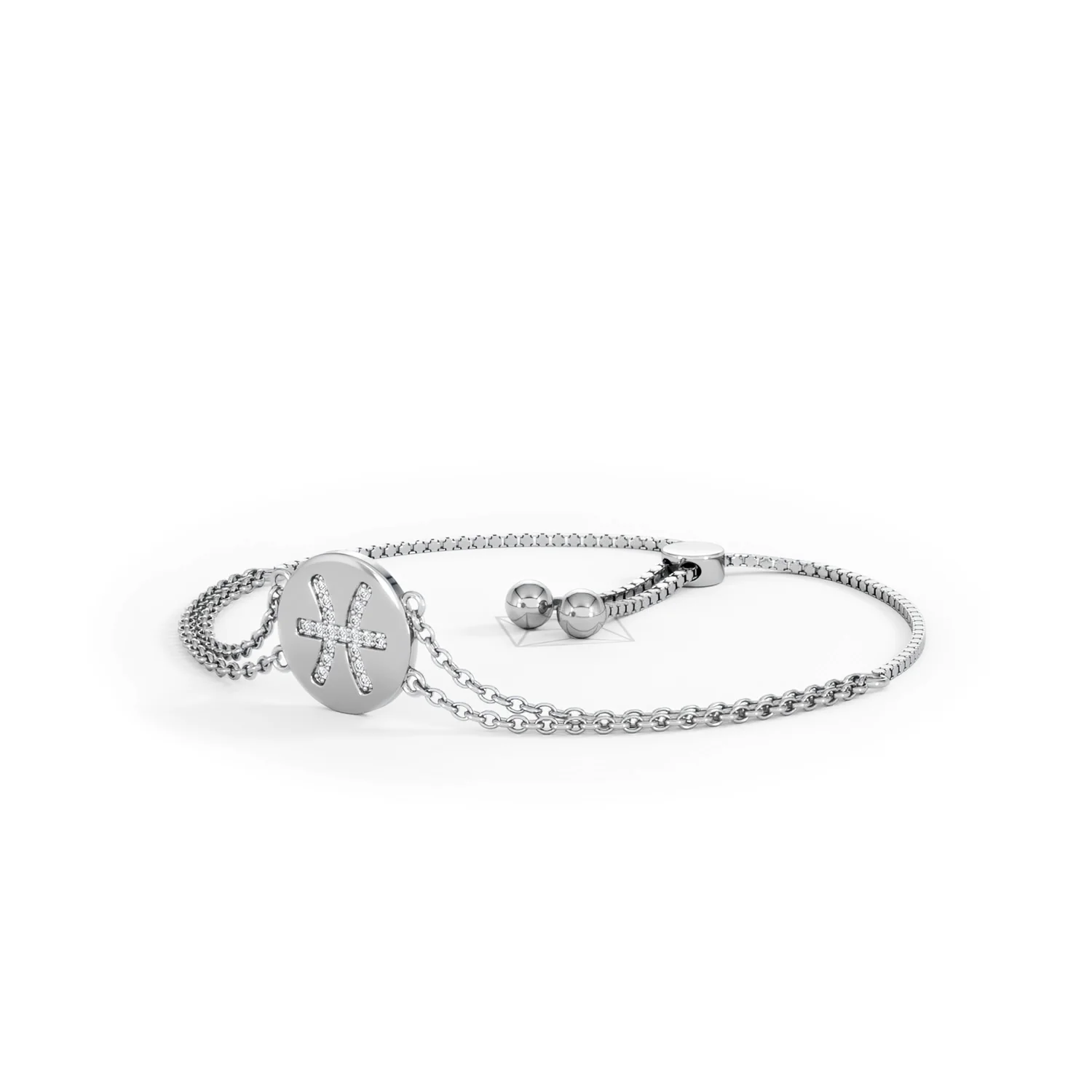 Astrology Pisces 0.07ct Lab Grown Diamond Adjustable Medallion Bracelet Sterling Silver - Image 81