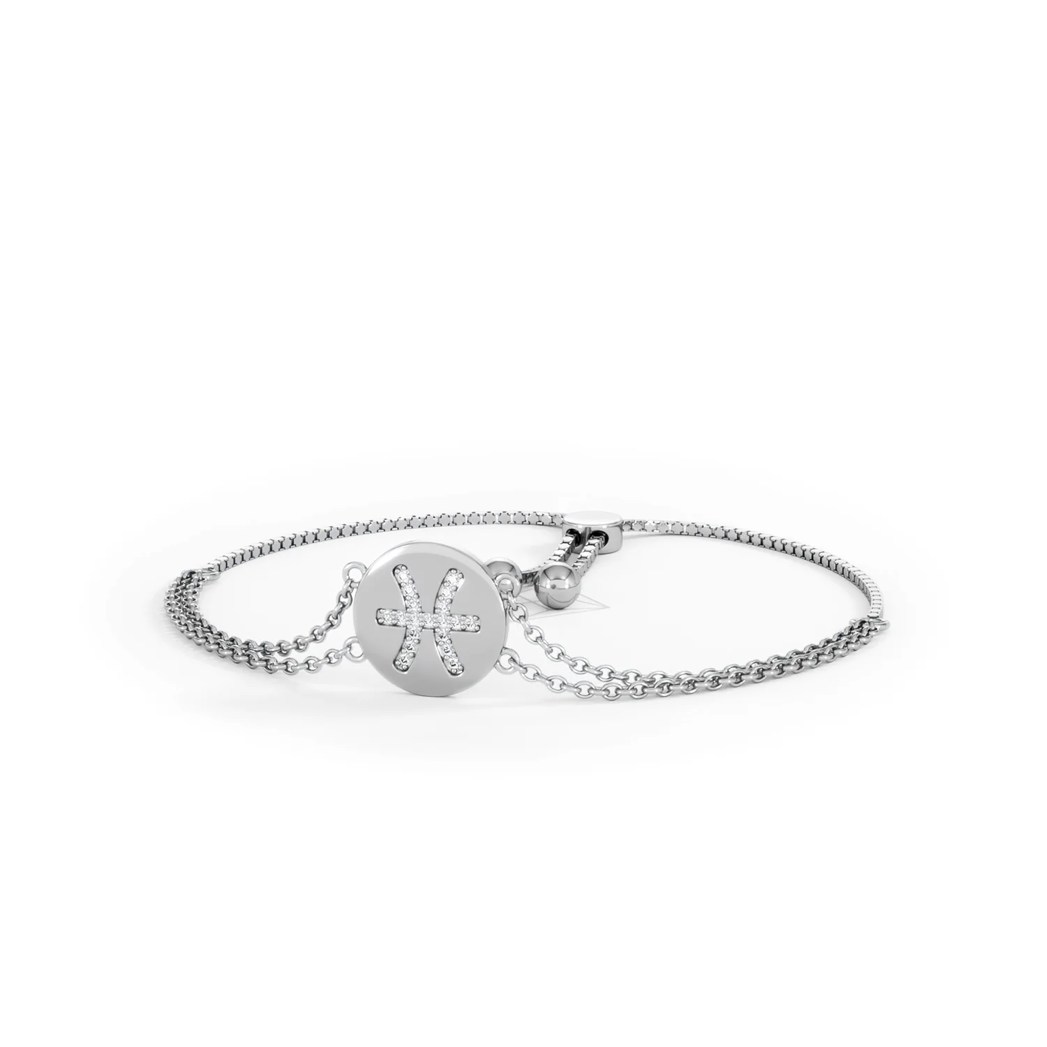 Astrology Pisces 0.07ct Lab Grown Diamond Adjustable Medallion Bracelet Sterling Silver - Image 85