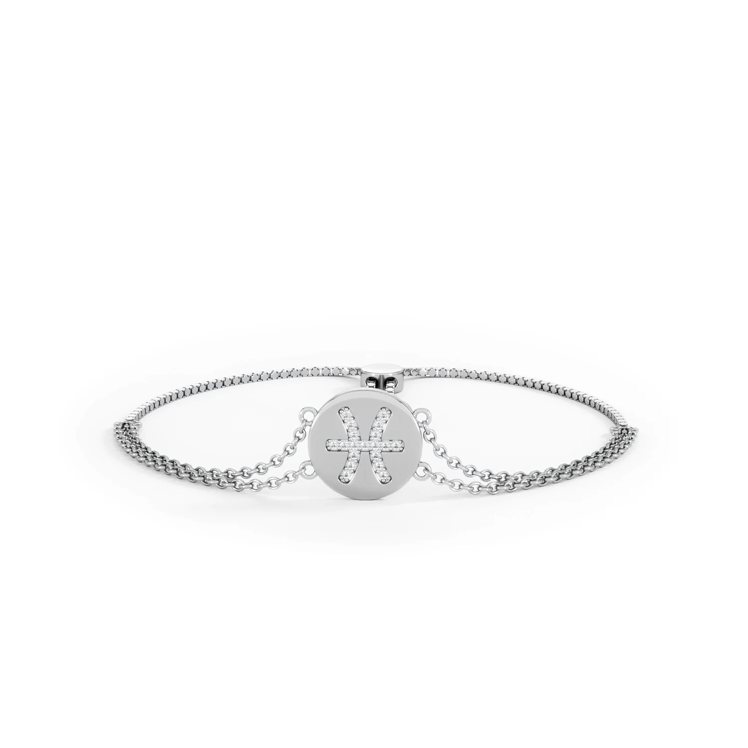 Astrology Pisces 0.07ct Lab Grown Diamond Adjustable Medallion Bracelet Sterling Silver - Image 88