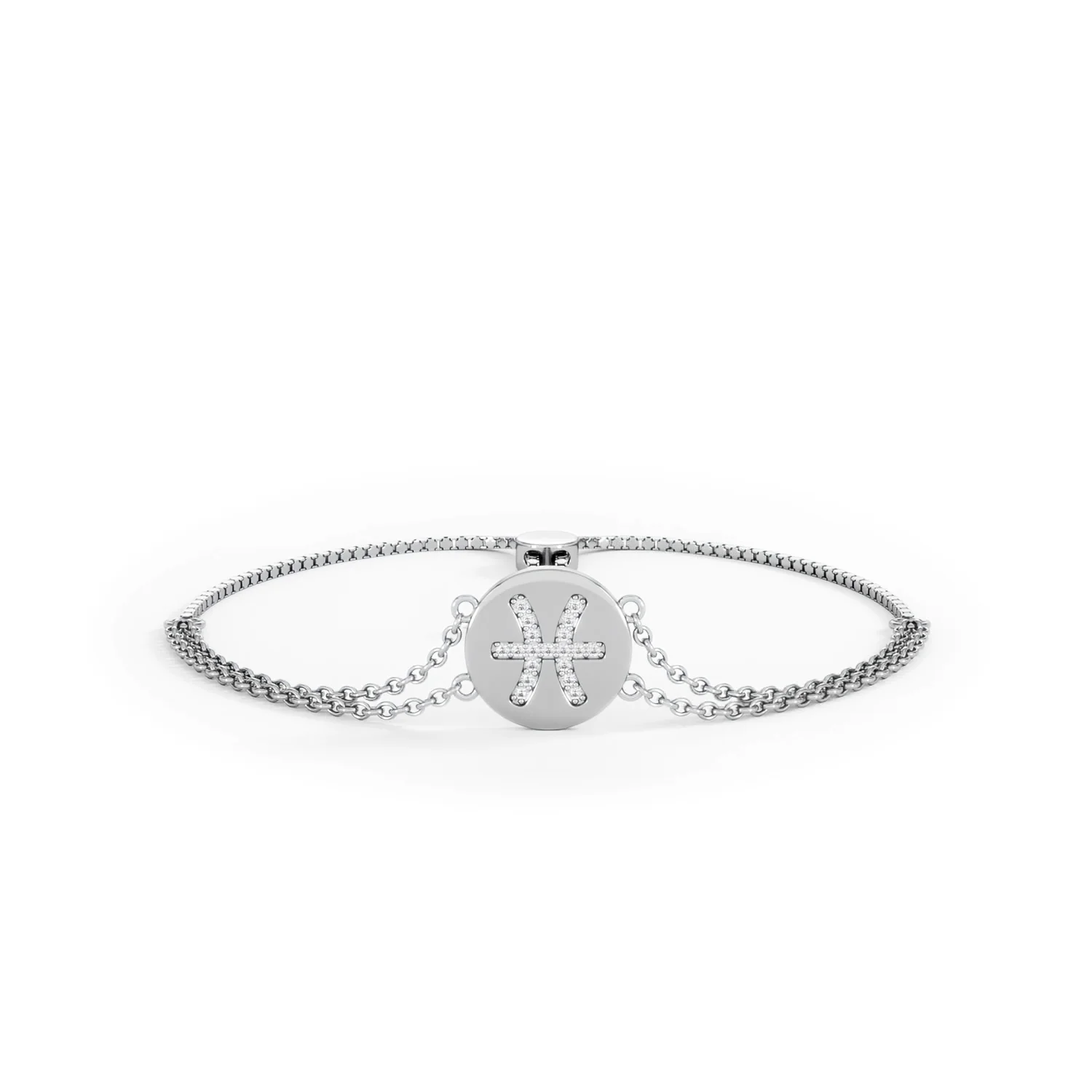 Astrology Pisces 0.07ct Lab Grown Diamond Adjustable Medallion Bracelet Sterling Silver - Image 9
