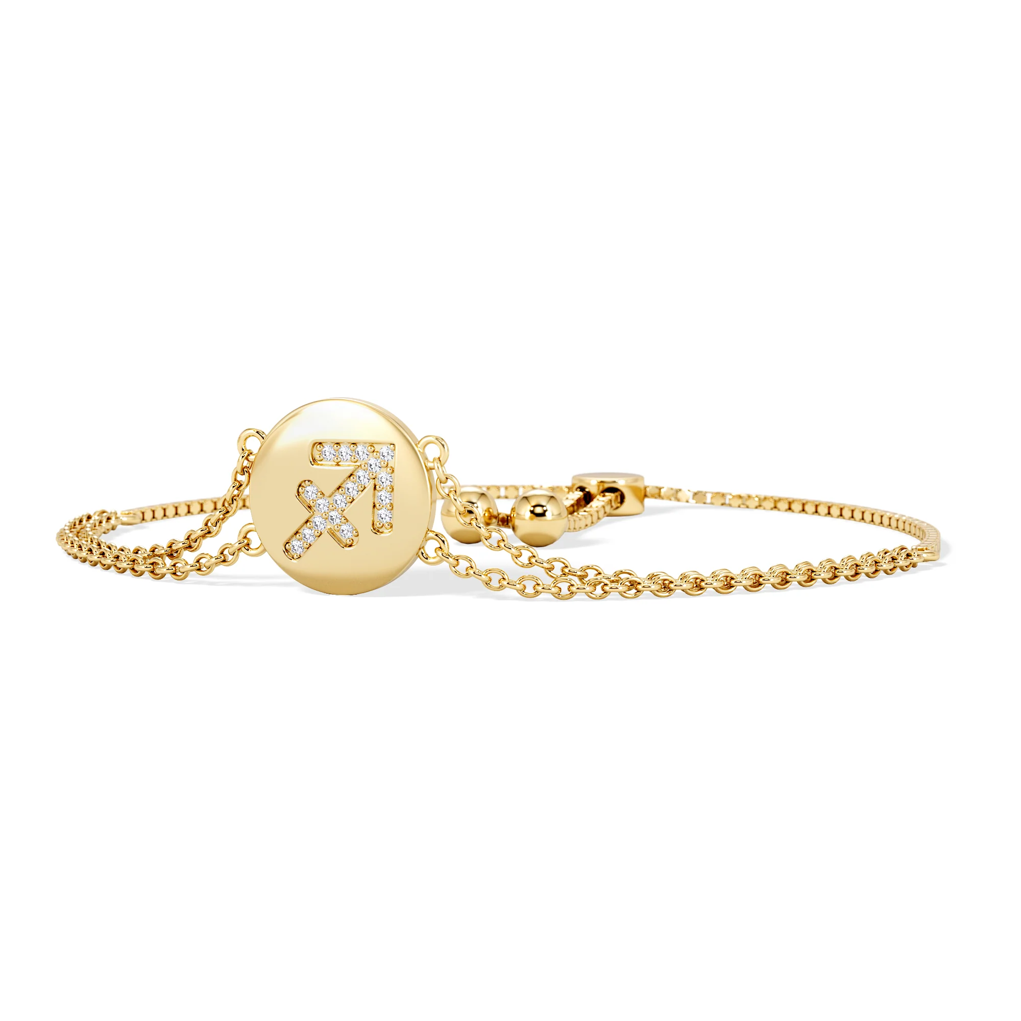 Astrology Sagittarius 0.07ct Lab Grown Diamond Adjustable Medallion Bracelet 18K Gold Vermeil