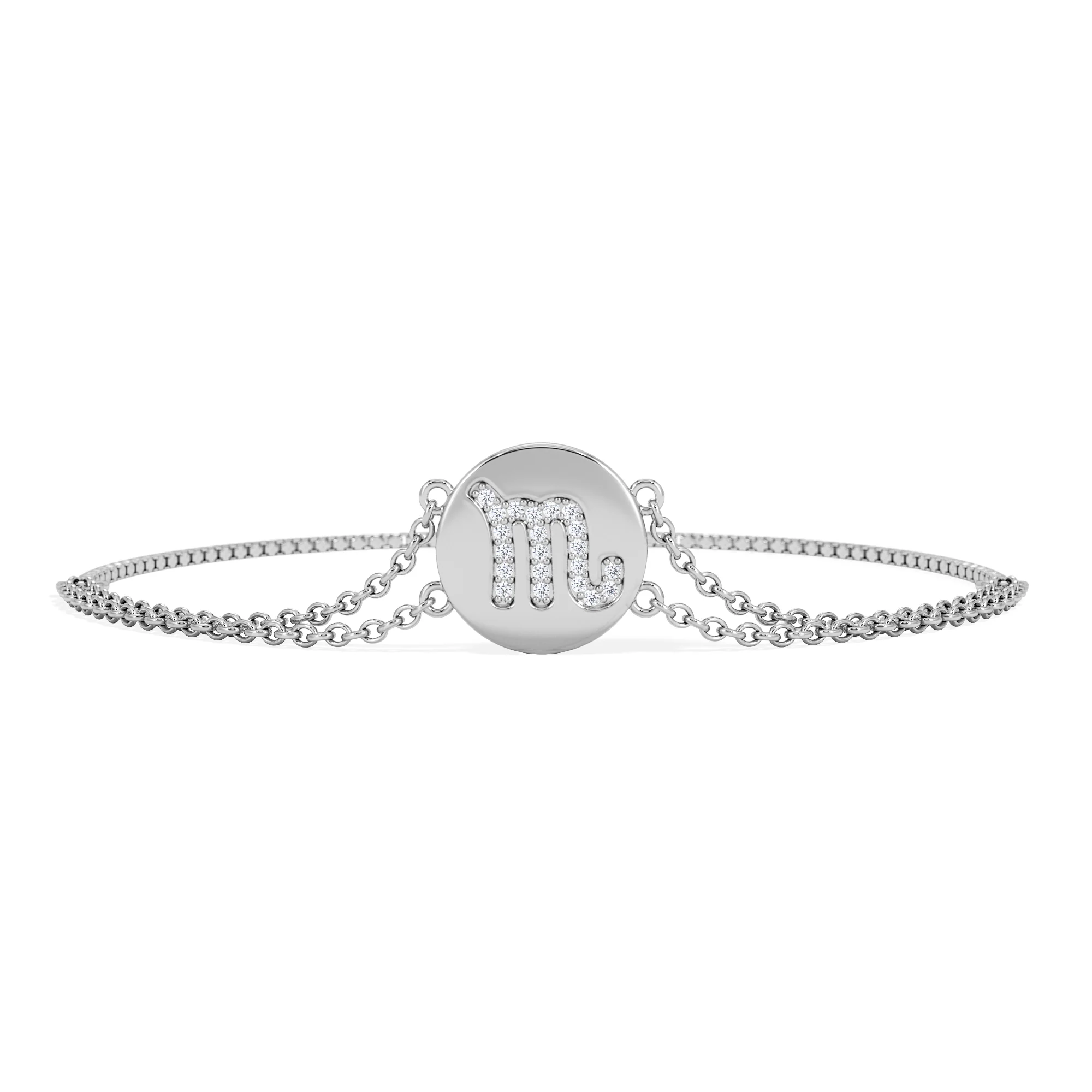 Astrology Scorpio 0.07ct Lab Grown Diamond Adjustable Medallion Bracelet Sterling Silver - Image 3