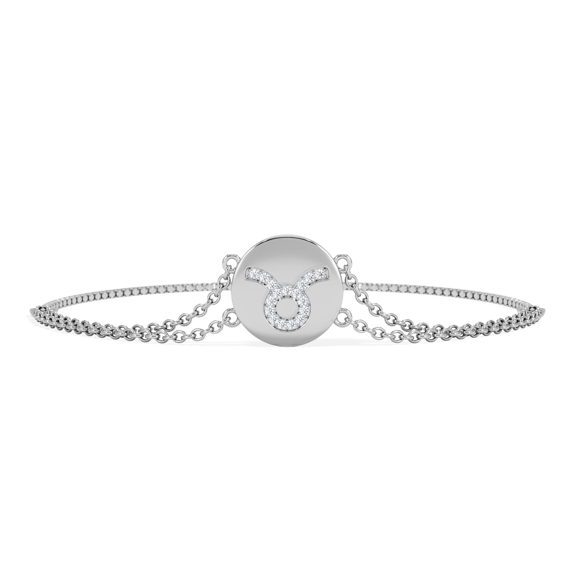 Astrology Taurus 0.07ct Lab Grown Diamond Adjustable Medallion Bracelet Sterling Silver - Image 3