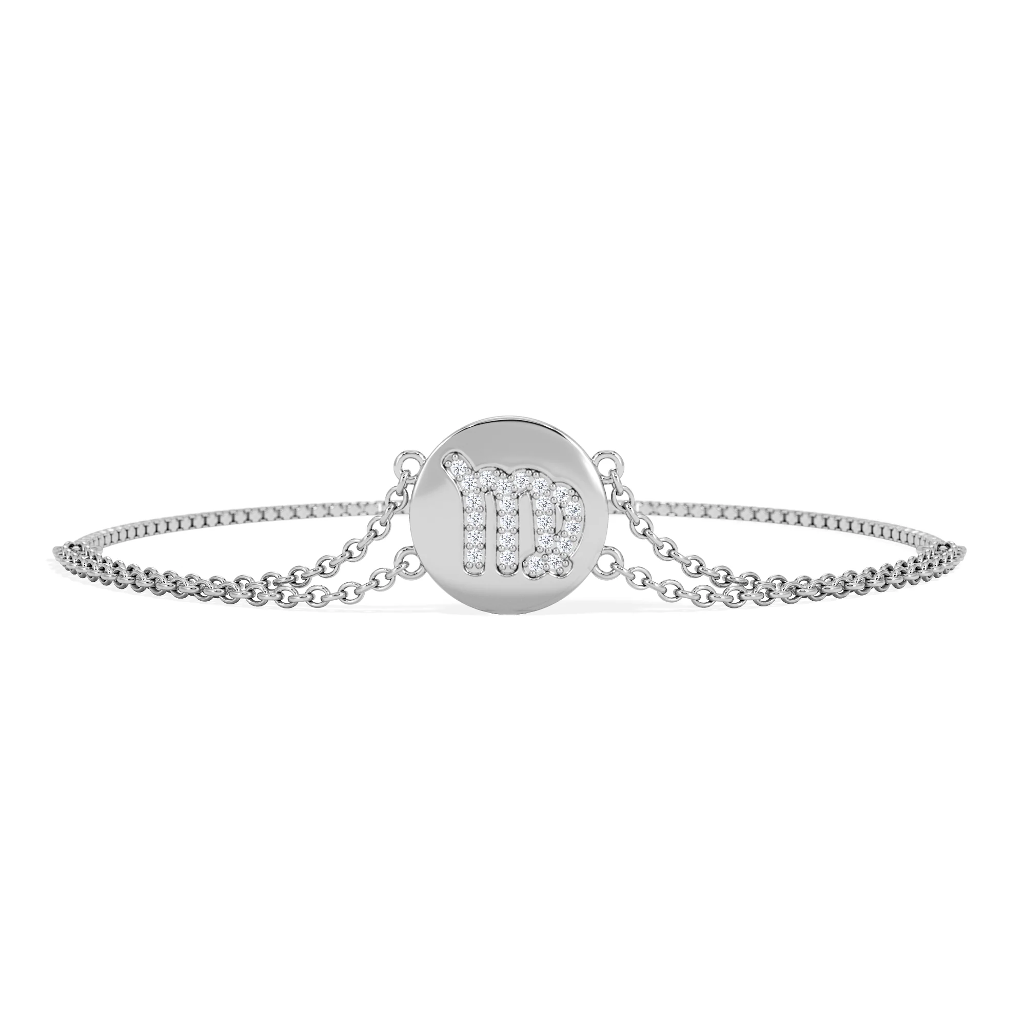 Astrology Virgo 0.07ct Lab Grown Diamond Adjustable Medallion Bracelet Sterling Silver - Image 3