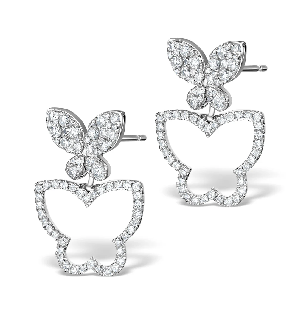 Athena Diamond Drop Butterfly Earrings Multi Wear 1.09ct 18KW Gold - Image 3