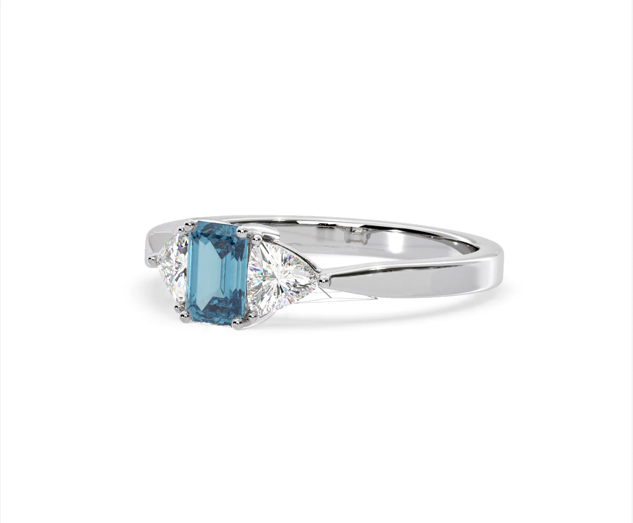 Aurora Blue Lab Diamond Emerald Cut and Trillion 1.00ct Ring in 18K White Gold - Elara Collection - Image 14