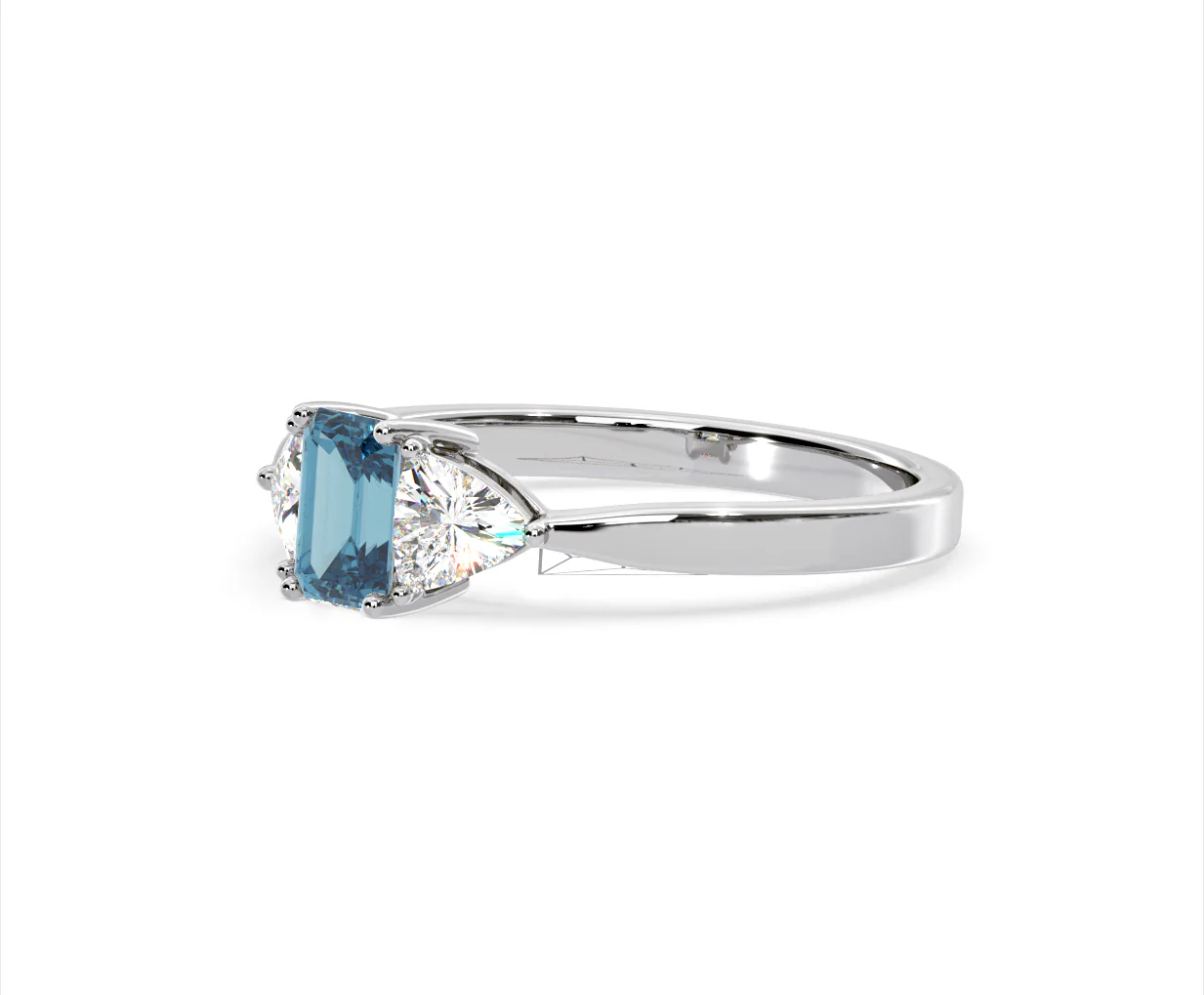 Aurora Blue Lab Diamond Emerald Cut and Trillion 1.00ct Ring in 18K White Gold - Elara Collection - Image 17