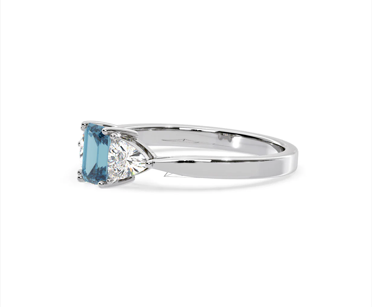 Aurora Blue Lab Diamond Emerald Cut and Trillion 1.00ct Ring in 18K White Gold - Elara Collection - Image 19