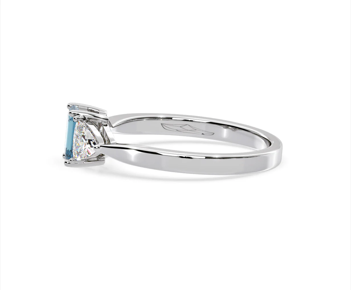 Aurora Blue Lab Diamond Emerald Cut and Trillion 1.00ct Ring in 18K White Gold - Elara Collection - Image 26