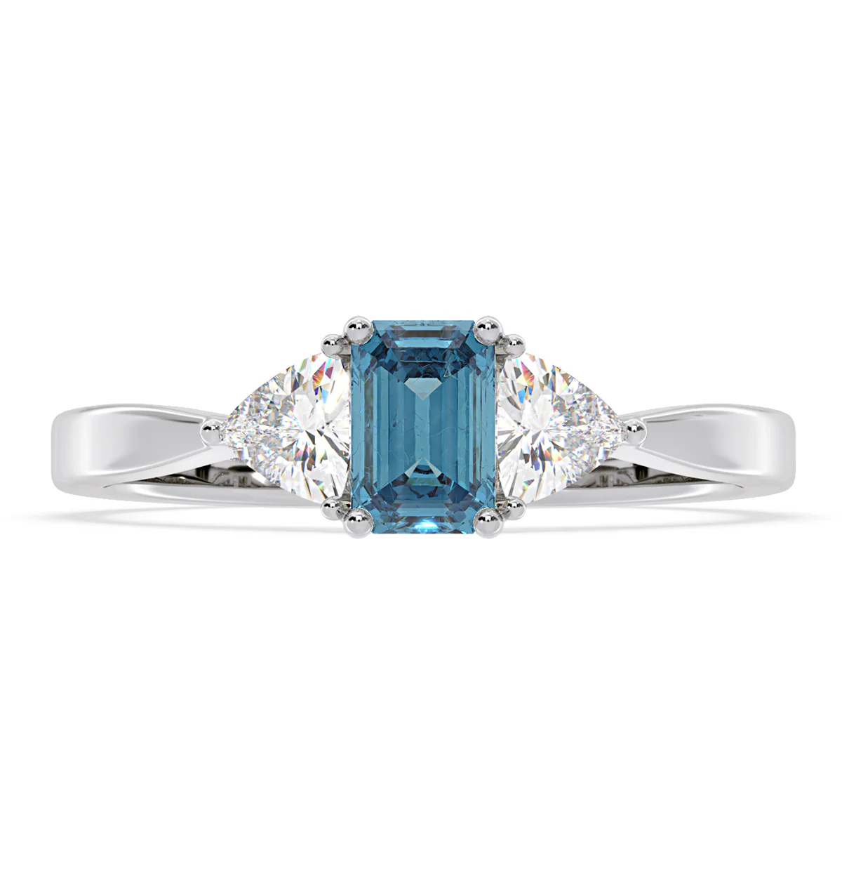 Aurora Blue Lab Diamond Emerald Cut and Trillion 1.00ct Ring in 18K White Gold - Elara Collection - Image 3