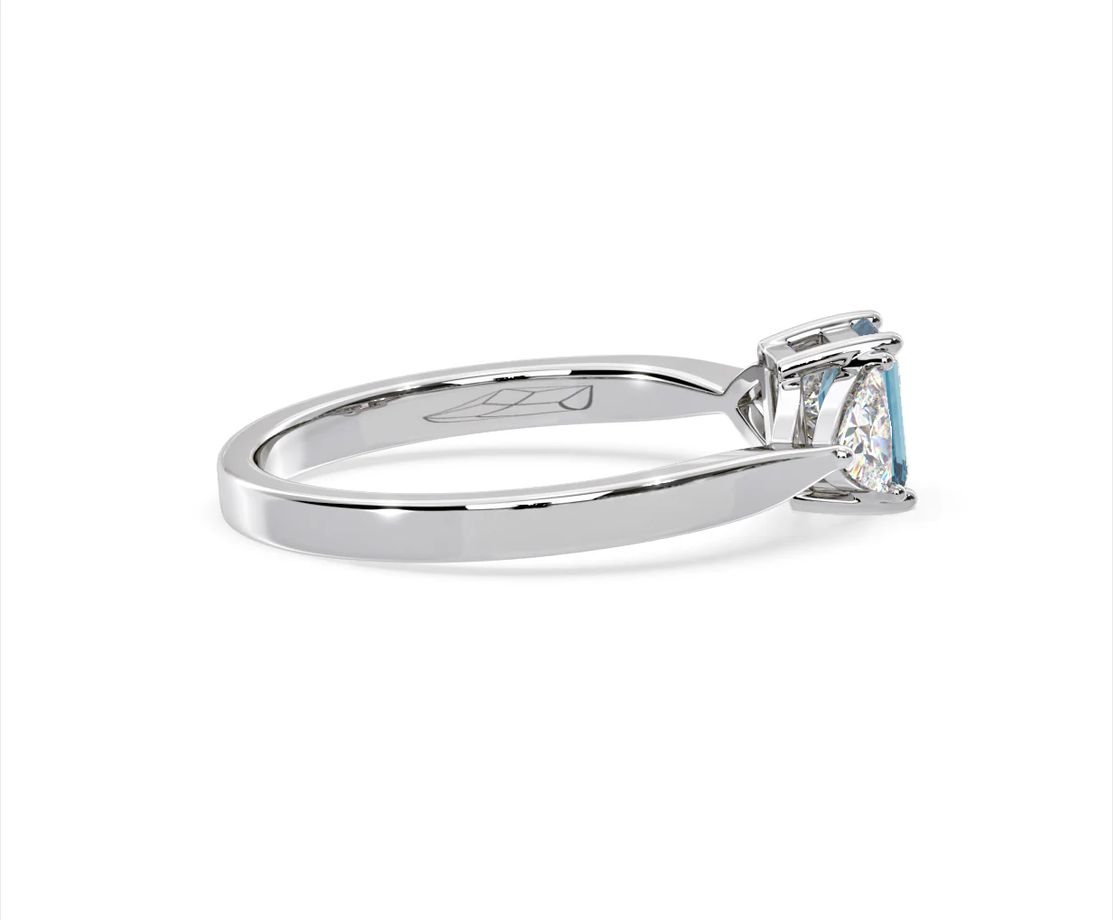 Aurora Blue Lab Diamond Emerald Cut and Trillion 1.00ct Ring in 18K White Gold - Elara Collection - Image 64
