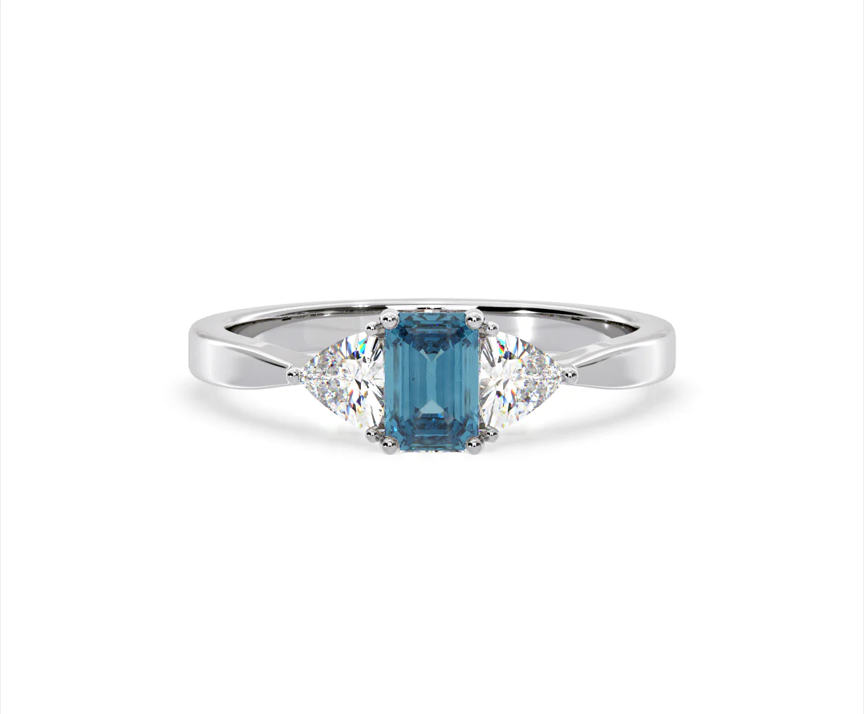 Aurora Blue Lab Diamond Emerald Cut and Trillion 1.00ct Ring in 18K White Gold - Elara Collection - Image 7