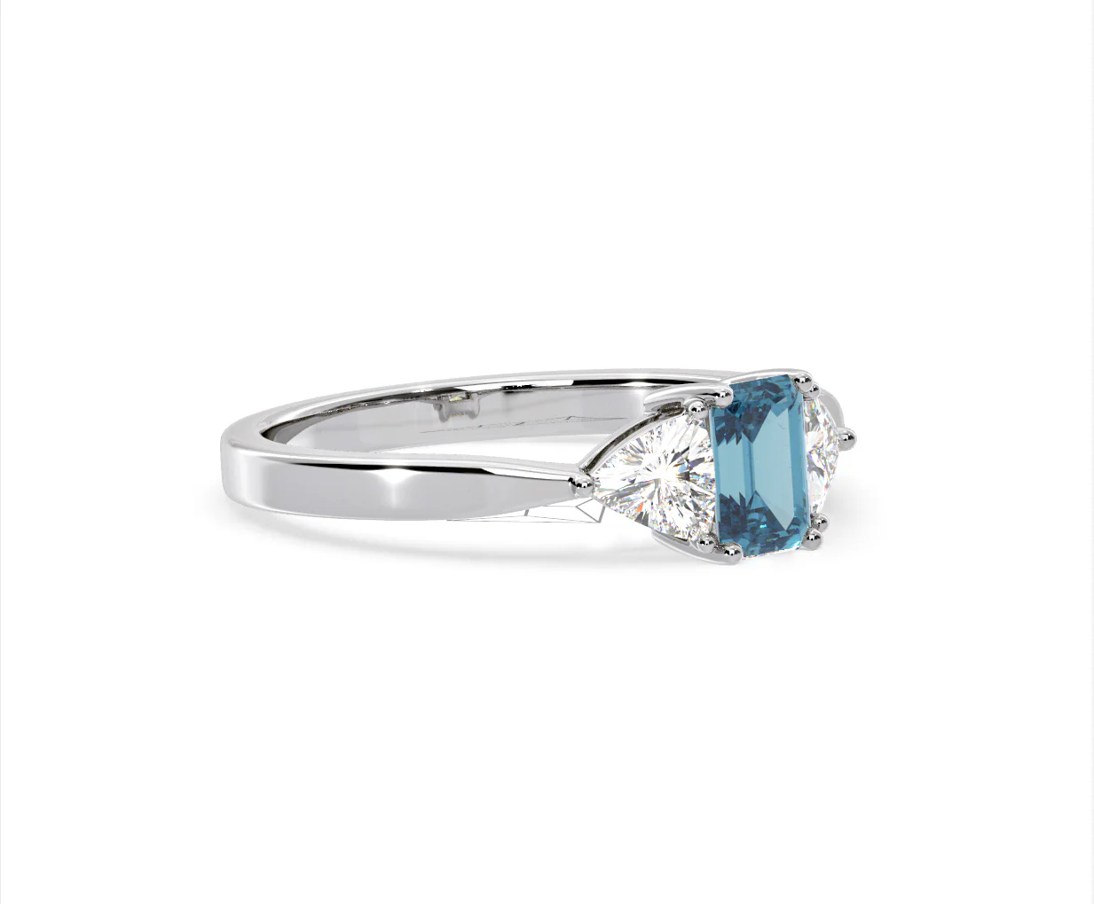 Aurora Blue Lab Diamond Emerald Cut and Trillion 1.00ct Ring in 18K White Gold - Elara Collection - Image 77