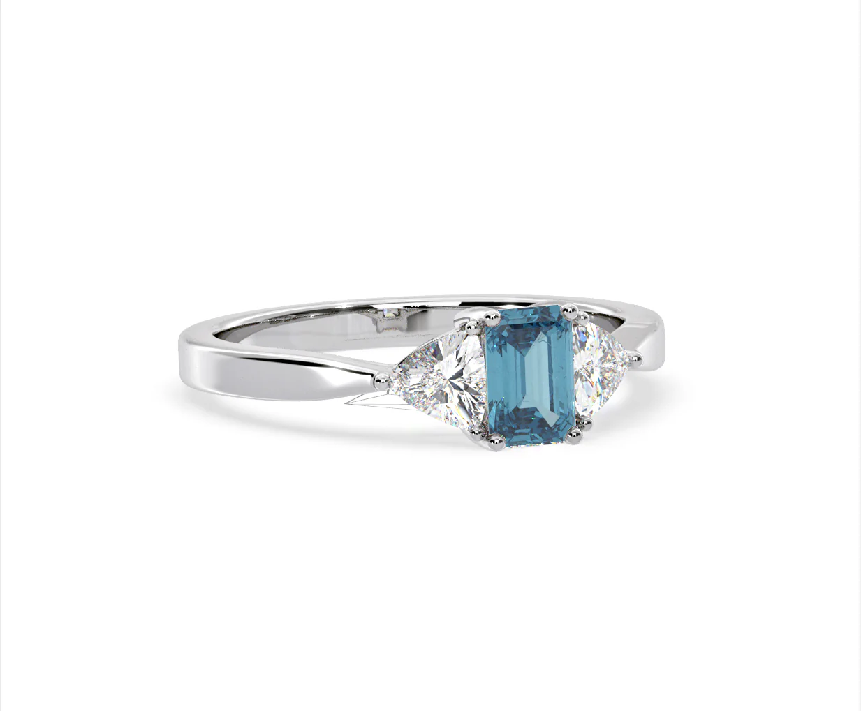 Aurora Blue Lab Diamond Emerald Cut and Trillion 1.00ct Ring in 18K White Gold - Elara Collection - Image 81