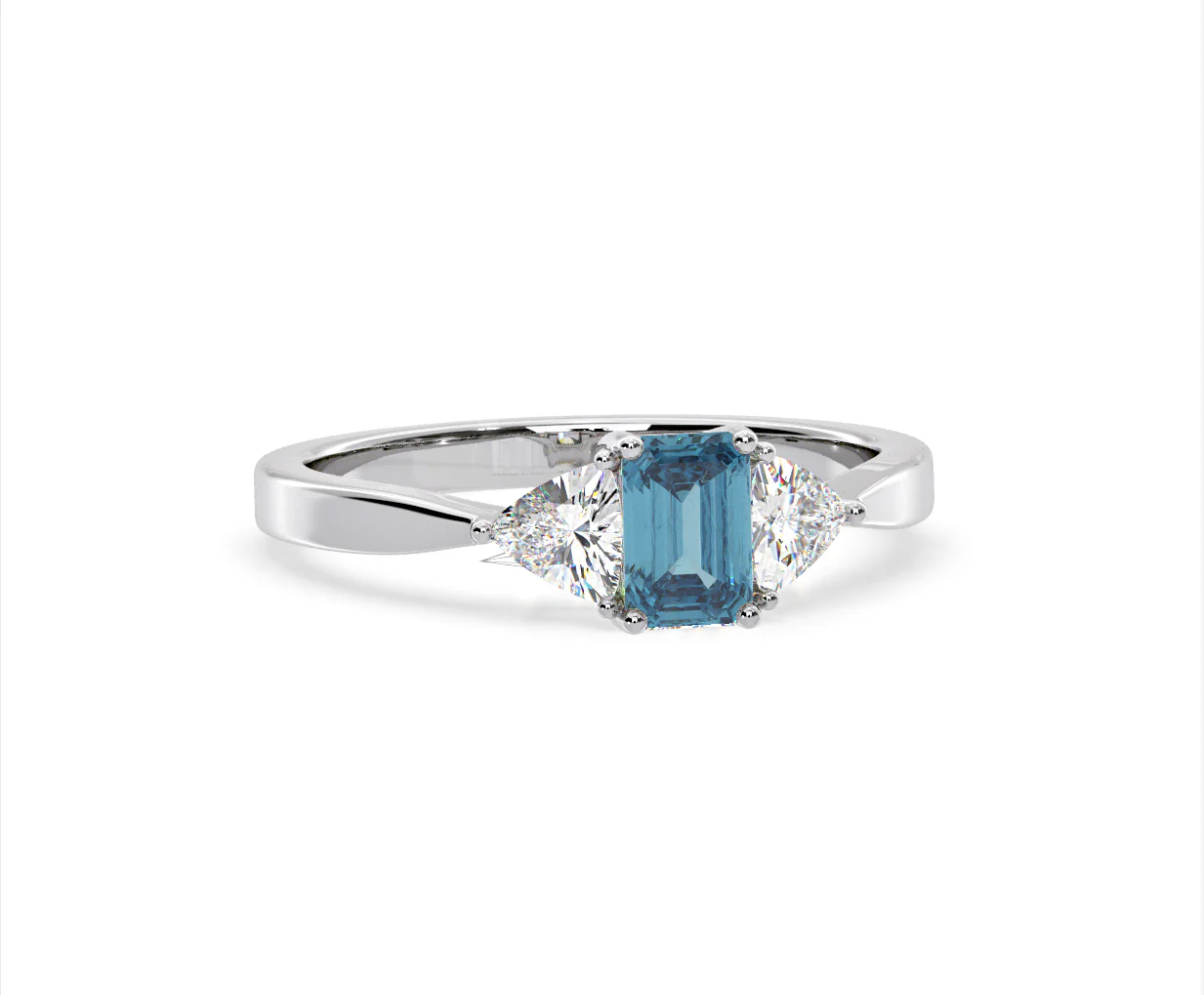 Aurora Blue Lab Diamond Emerald Cut and Trillion 1.00ct Ring in 18K White Gold - Elara Collection - Image 83