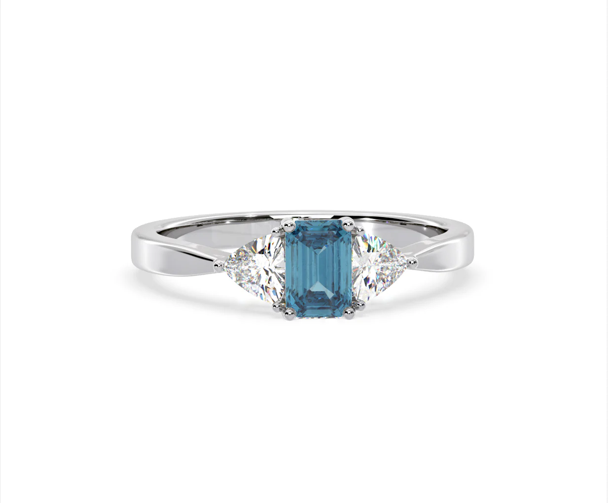Aurora Blue Lab Diamond Emerald Cut and Trillion 1.00ct Ring in 18K White Gold - Elara Collection - Image 85