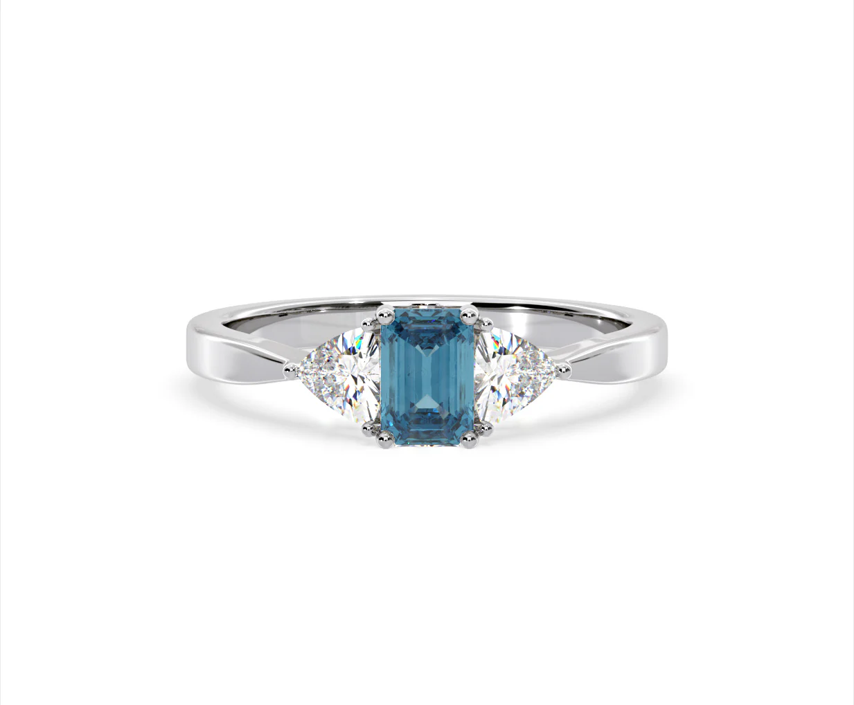 Aurora Blue Lab Diamond Emerald Cut and Trillion 1.00ct Ring in 18K White Gold - Elara Collection - Image 86