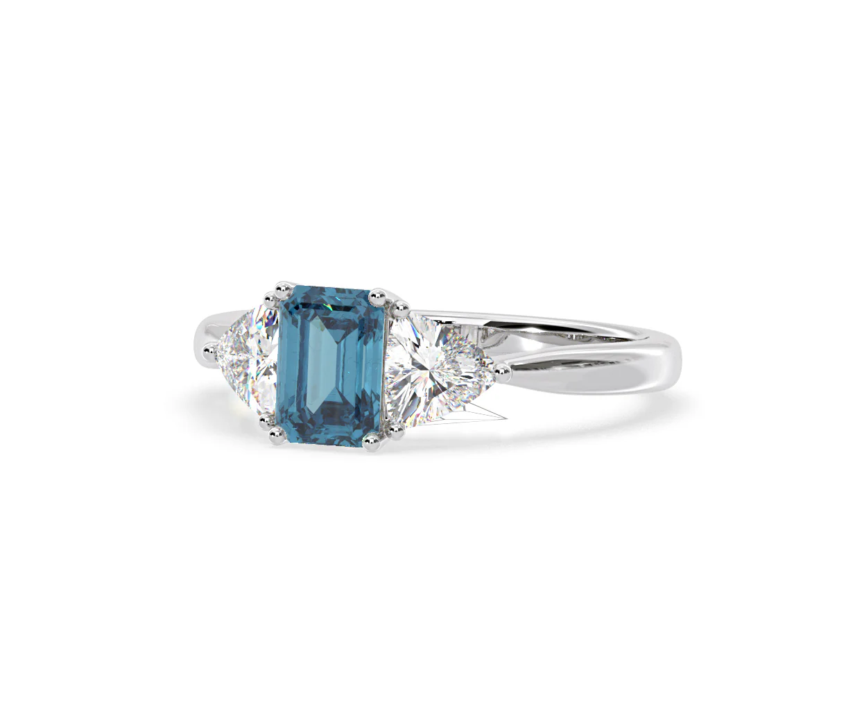 Aurora Blue Lab Diamond Emerald Cut and Trillion 1.70ct Ring in 18K White Gold - Elara Collection - Image 12