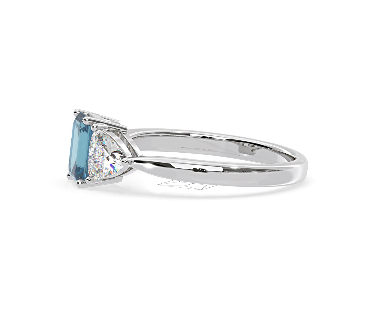 Aurora Blue Lab Diamond Emerald Cut and Trillion 1.70ct Ring in 18K White Gold - Elara Collection - Image 24