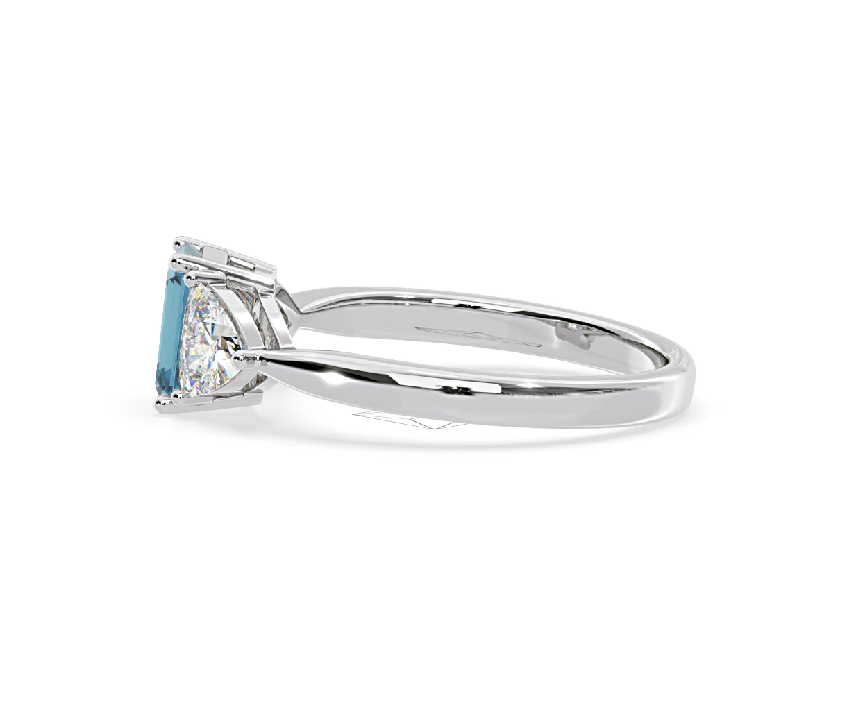 Aurora Blue Lab Diamond Emerald Cut and Trillion 1.70ct Ring in 18K White Gold - Elara Collection - Image 27