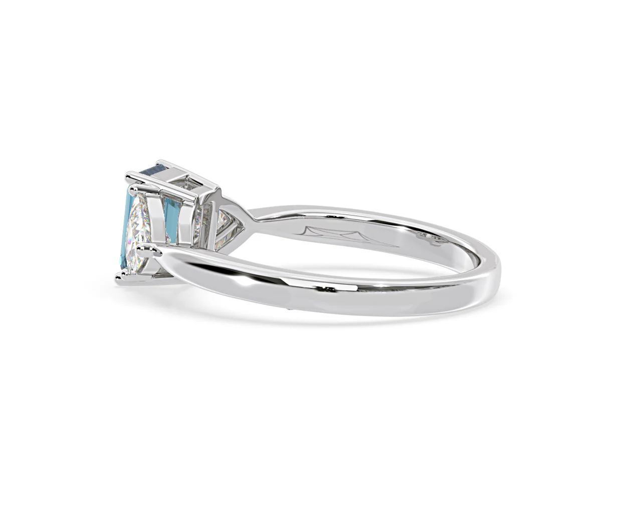 Aurora Blue Lab Diamond Emerald Cut and Trillion 1.70ct Ring in 18K White Gold - Elara Collection - Image 32