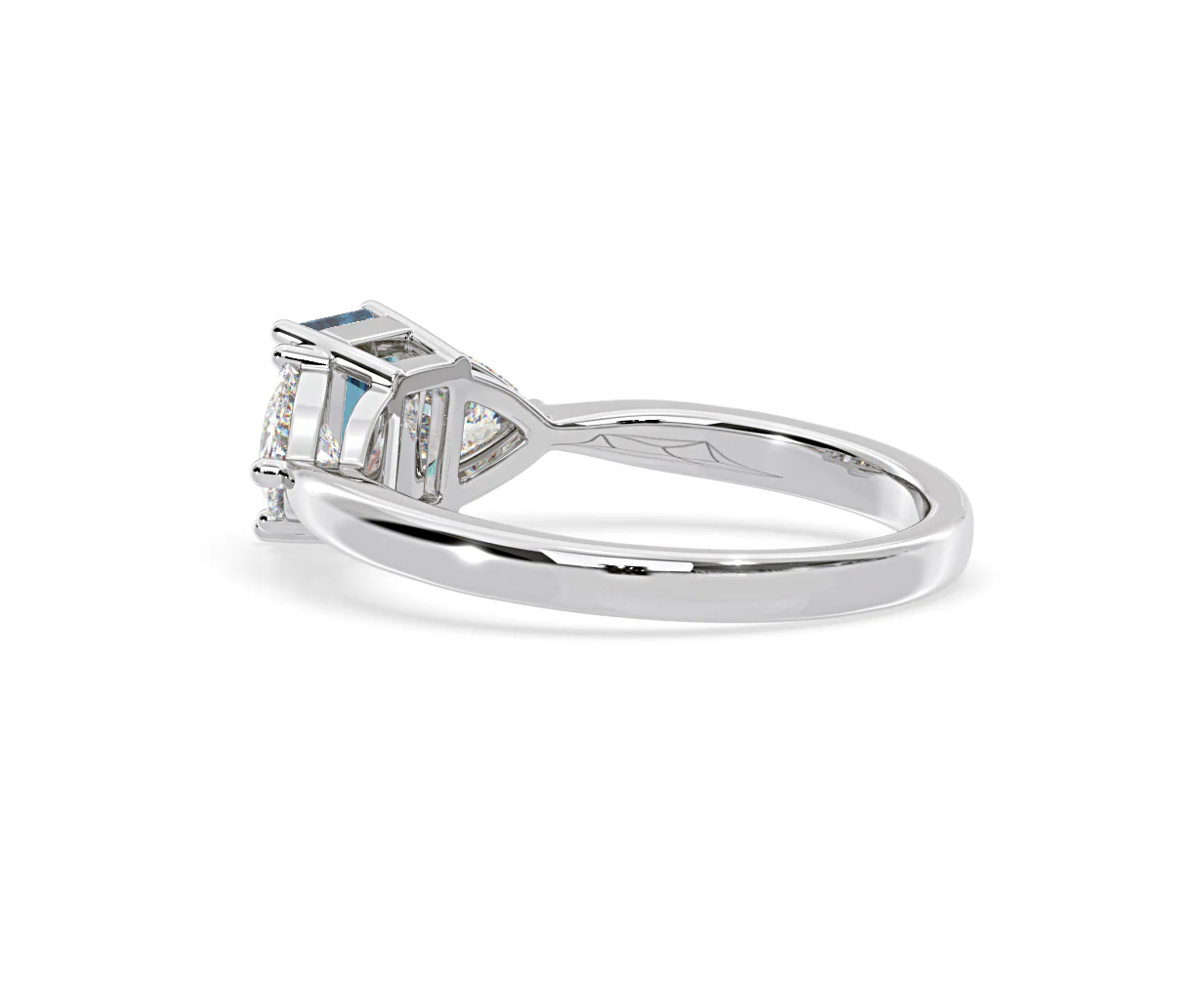 Aurora Blue Lab Diamond Emerald Cut and Trillion 1.70ct Ring in 18K White Gold - Elara Collection - Image 35