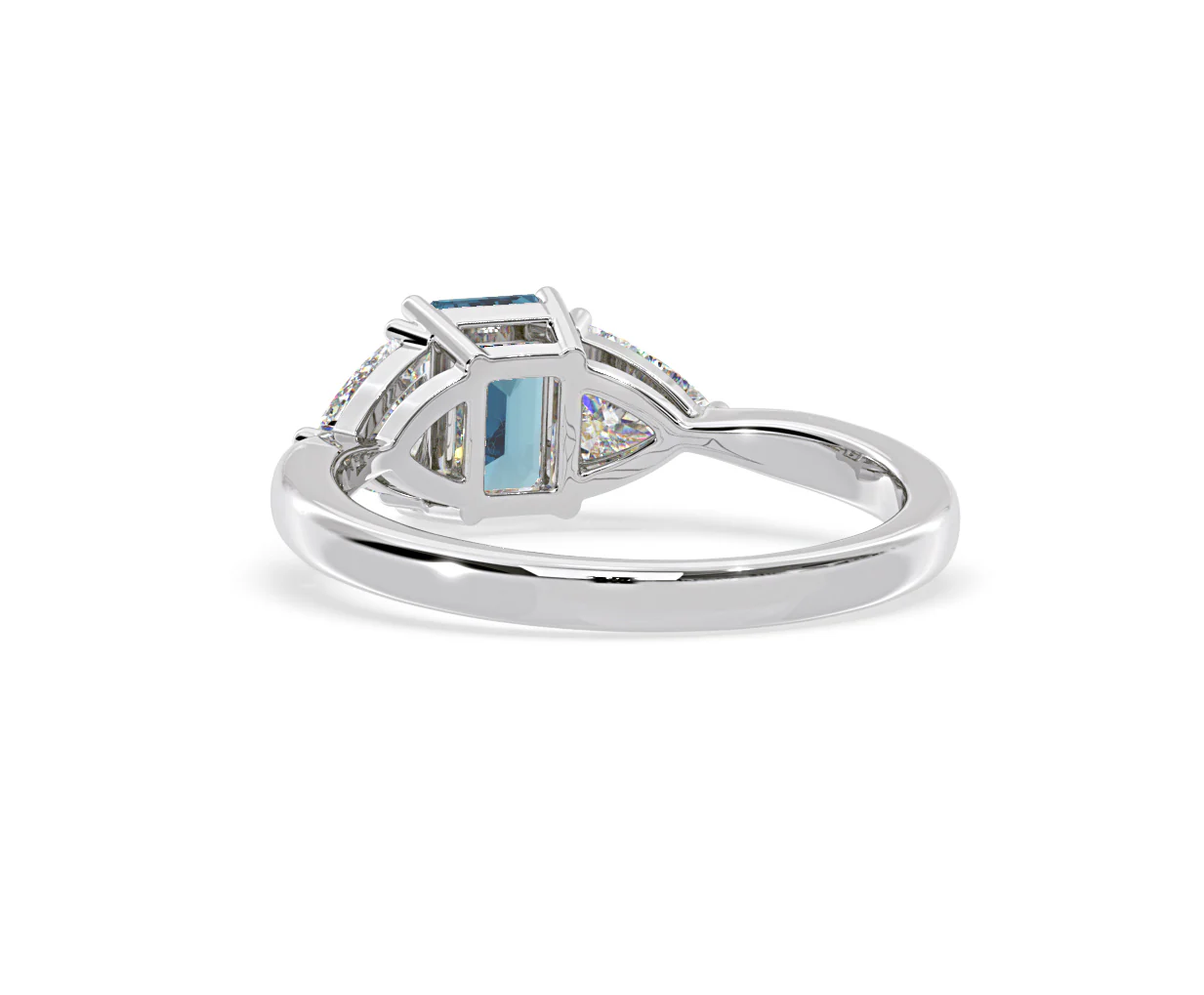 Aurora Blue Lab Diamond Emerald Cut and Trillion 1.70ct Ring in 18K White Gold - Elara Collection - Image 42