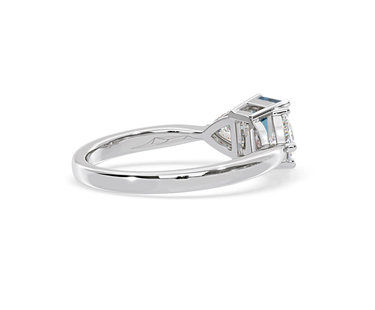 Aurora Blue Lab Diamond Emerald Cut and Trillion 1.70ct Ring in 18K White Gold - Elara Collection - Image 58