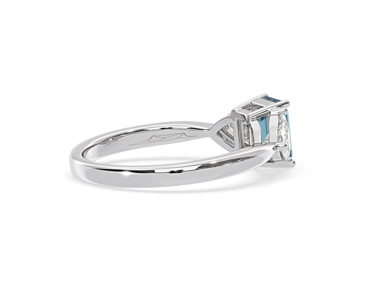 Aurora Blue Lab Diamond Emerald Cut and Trillion 1.70ct Ring in 18K White Gold - Elara Collection - Image 60