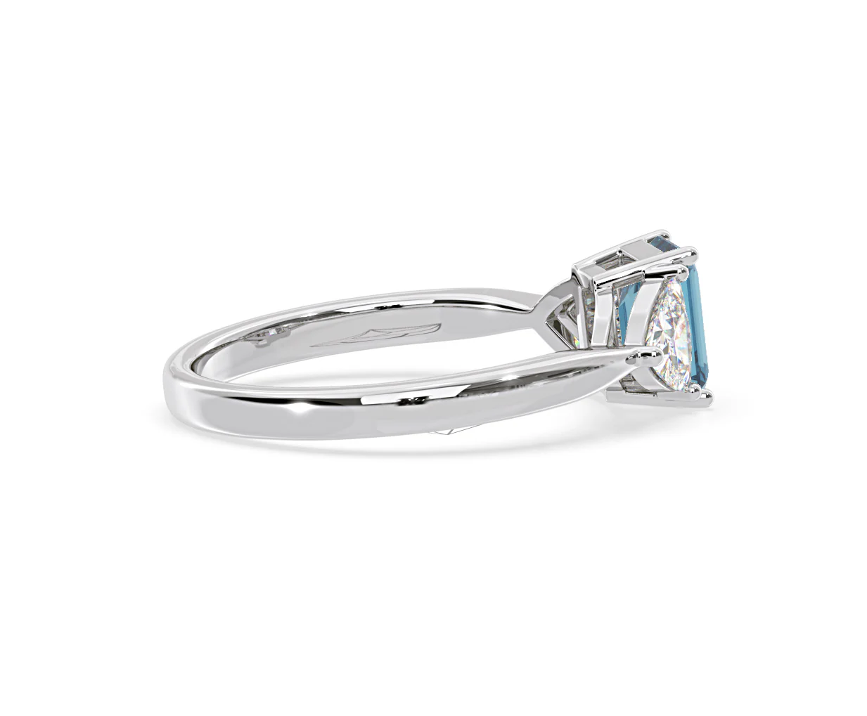 Aurora Blue Lab Diamond Emerald Cut and Trillion 1.70ct Ring in 18K White Gold - Elara Collection - Image 63