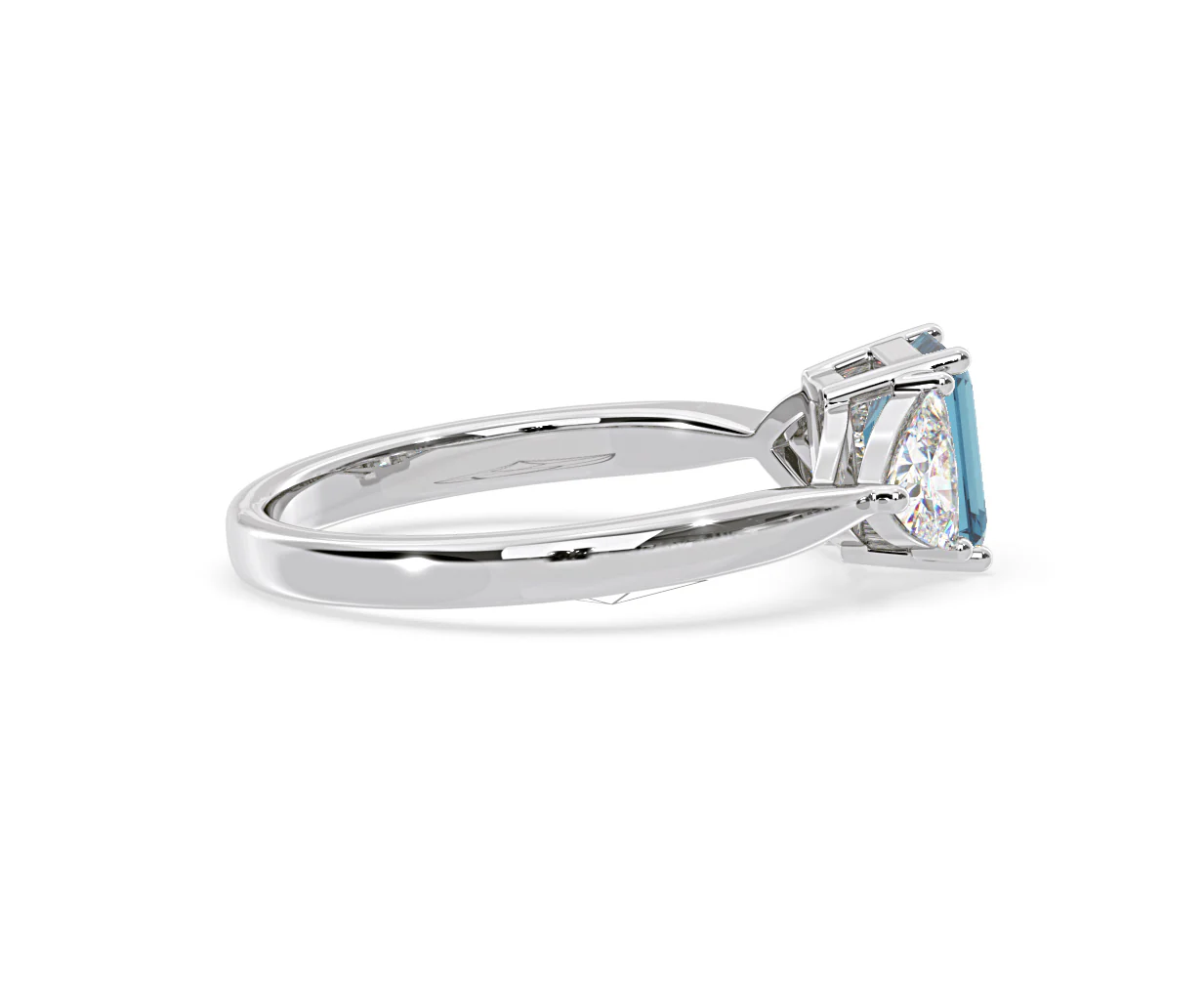 Aurora Blue Lab Diamond Emerald Cut and Trillion 1.70ct Ring in 18K White Gold - Elara Collection - Image 64