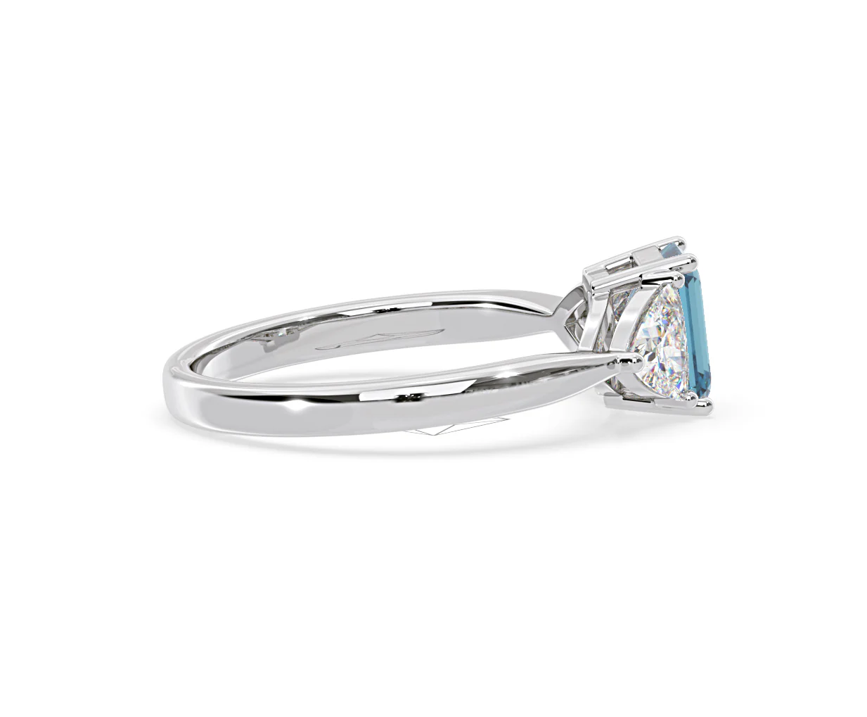 Aurora Blue Lab Diamond Emerald Cut and Trillion 1.70ct Ring in 18K White Gold - Elara Collection - Image 65