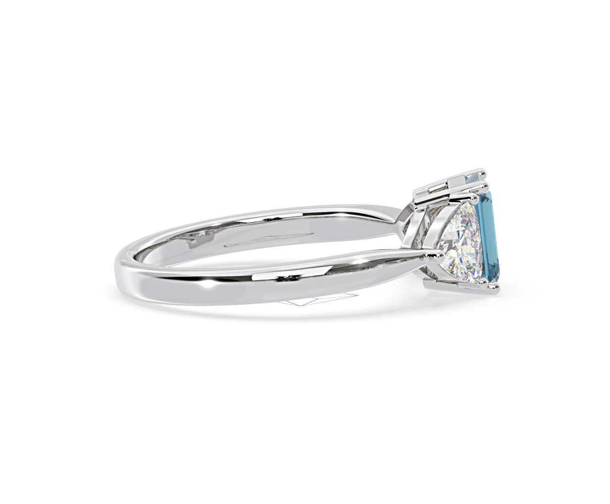 Aurora Blue Lab Diamond Emerald Cut and Trillion 1.70ct Ring in 18K White Gold - Elara Collection - Image 66
