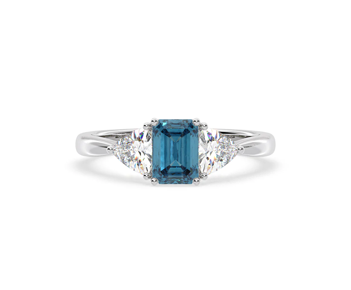 Aurora Blue Lab Diamond Emerald Cut and Trillion 1.70ct Ring in 18K White Gold - Elara Collection - Image 7