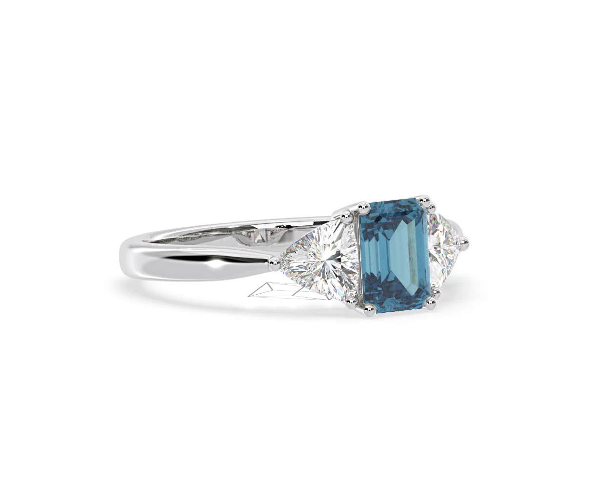 Aurora Blue Lab Diamond Emerald Cut and Trillion 1.70ct Ring in 18K White Gold - Elara Collection - Image 79