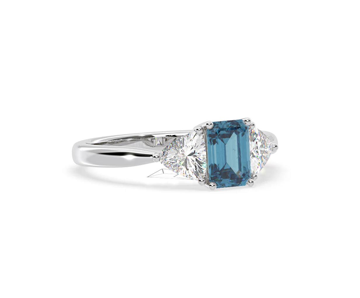 Aurora Blue Lab Diamond Emerald Cut and Trillion 1.70ct Ring in 18K White Gold - Elara Collection - Image 80