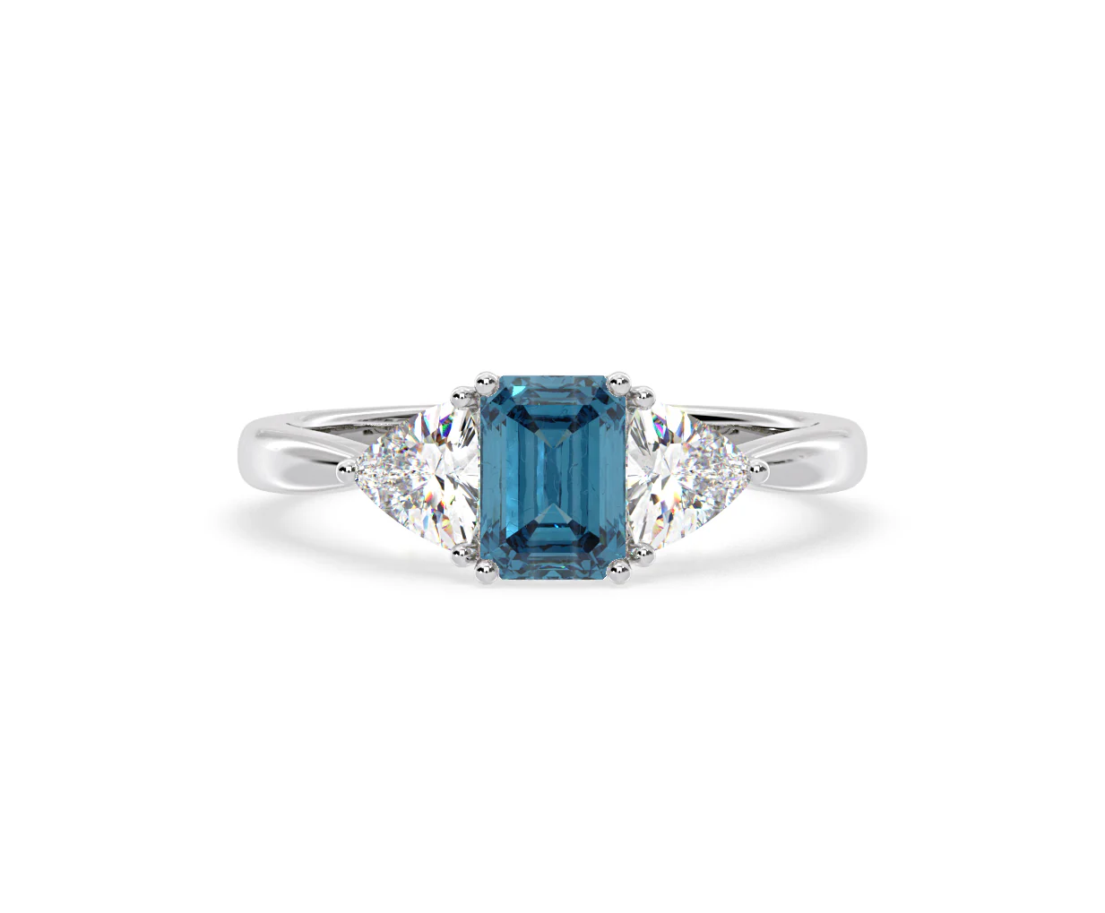 Aurora Blue Lab Diamond Emerald Cut and Trillion 1.70ct Ring in 18K White Gold - Elara Collection - Image 86