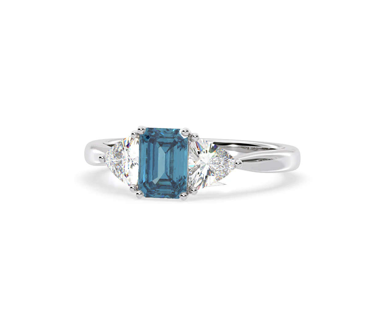 Aurora Blue Lab Diamond Emerald Cut and Trillion 1.70ct Ring in Platinum - Elara Collection - Image 10