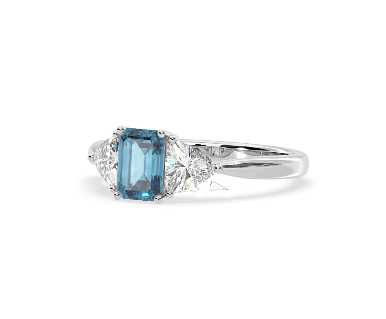 Aurora Blue Lab Diamond Emerald Cut and Trillion 1.70ct Ring in Platinum - Elara Collection - Image 13