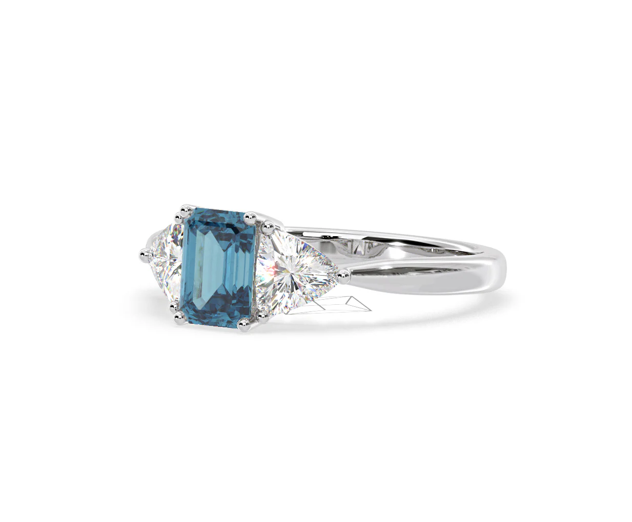 Aurora Blue Lab Diamond Emerald Cut and Trillion 1.70ct Ring in Platinum - Elara Collection - Image 14