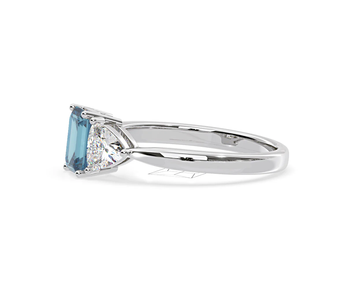 Aurora Blue Lab Diamond Emerald Cut and Trillion 1.70ct Ring in Platinum - Elara Collection - Image 23